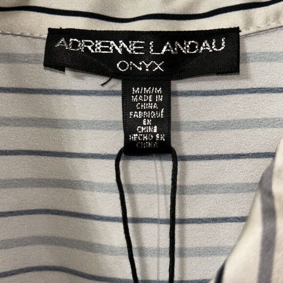 Adrienne Landau Stripe Satiny Button Down Shirt(Size Medium) - Picture 7 of 9
